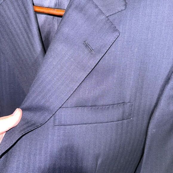 Navy Oxxford Clothes Bespoke 3 Roll 2 Suit Jacket Size 46R - Picture 4 of 11
